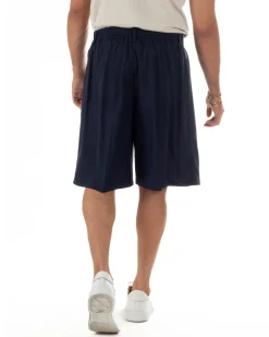 Bermuda pantaloncini uomo lino baggy fit pinces blu GIOSAL-PC2058A