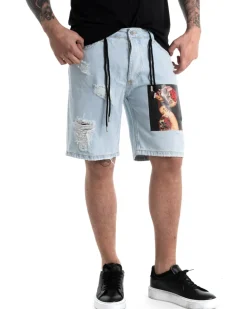 Bermuda Pantaloncino Corto Uomo Jeans Chiaro Stampa Cinque Tasche GIOSAL-PC1873A
