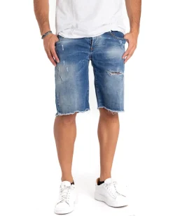 Bermuda Pantaloncino Uomo Corto Sfrangiato Cinque Tasche Denim GIOSAL-PC1864A