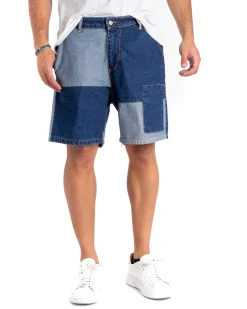 Bermuda Pantaloncino Uomo Corto Jeans Toppe Denim Chiaro Scuro GIOSAL-PC1862A