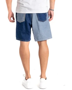 Bermuda Pantaloncino Uomo Corto Jeans Toppe Denim Chiaro Scuro GIOSAL-PC1862A