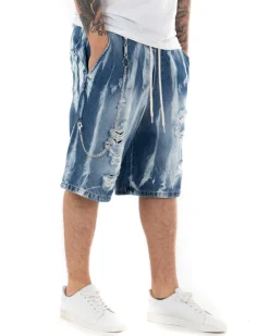 Bermuda Pantaloncino Uomo Denim Sfumato Catena Pantalaccio Jeans GIOSAL-PC1707A