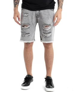 Bermuda Pantaloncino Uomo Rotture Sfrangiato Grigio Cinque Tasche GIOSAL-PC1870A