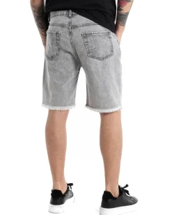 Bermuda Pantaloncino Uomo Rotture Sfrangiato Grigio Cinque Tasche GIOSAL-PC1870A