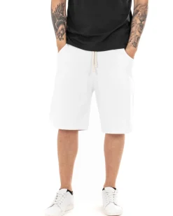 Bermuda Pantaloncino Uomo Tuta Tinta Unita Bianco Basic GIOSAL-PC1747A