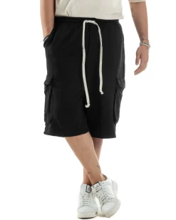 Bermuda Tuta Uomo Cotone Cargo Nero PC2033A