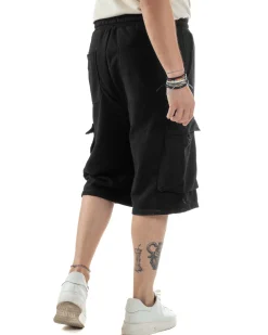 Bermuda Tuta Uomo Cotone Cargo Nero PC2033A