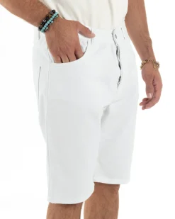 Bermuda Uomo Cinque Tasche Tinta Unita Regular Fit Basic Bianco PC2006A