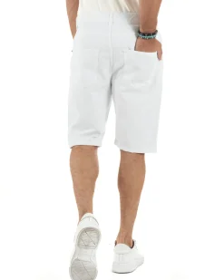 Bermuda Uomo Cinque Tasche Tinta Unita Regular Fit Basic Bianco PC2006A