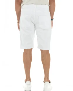 Bermuda Uomo Cinque Tasche Tinta Unita Regular Fit Basic Bianco PC2006A
