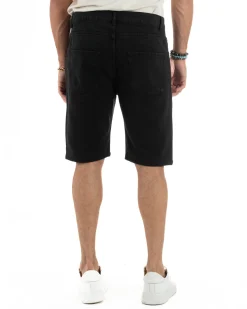 Bermuda Uomo Cinque Tasche Tinta Unita Regular Fit Basic Nero PC2005A