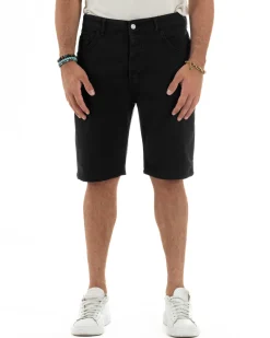 Bermuda Uomo Cinque Tasche Tinta Unita Regular Fit Basic Nero PC2005A