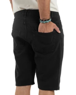 Bermuda Uomo Cinque Tasche Tinta Unita Regular Fit Basic Nero PC2005A