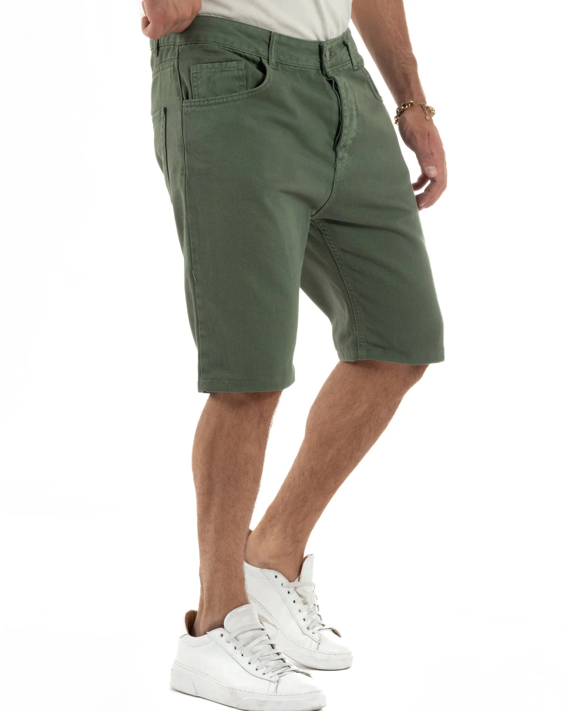 Bermuda Uomo Cinque Tasche Tinta Unita Regular Fit Basic Verde PC2007A