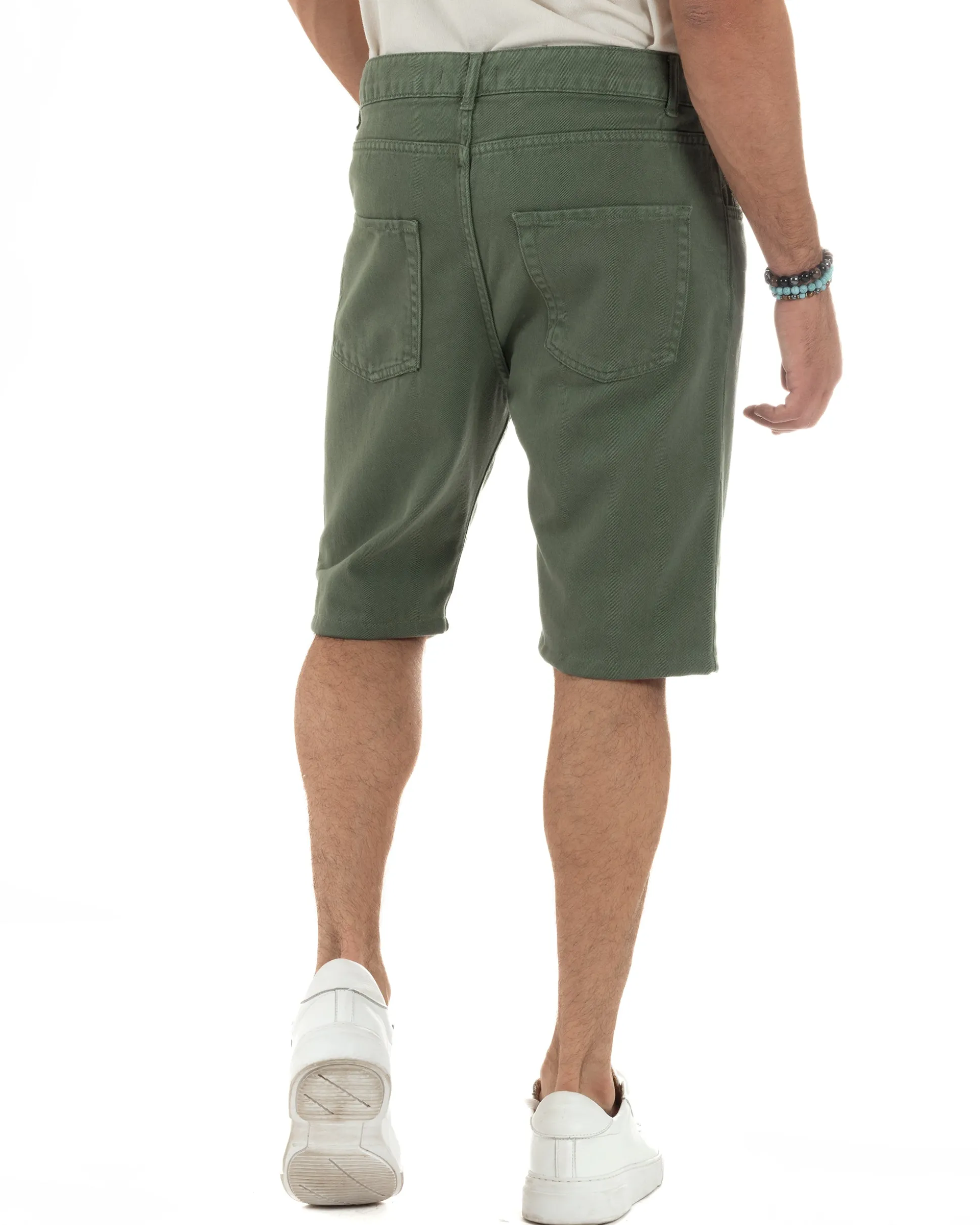 Bermuda Uomo Cinque Tasche Tinta Unita Regular Fit Basic Verde PC2007A