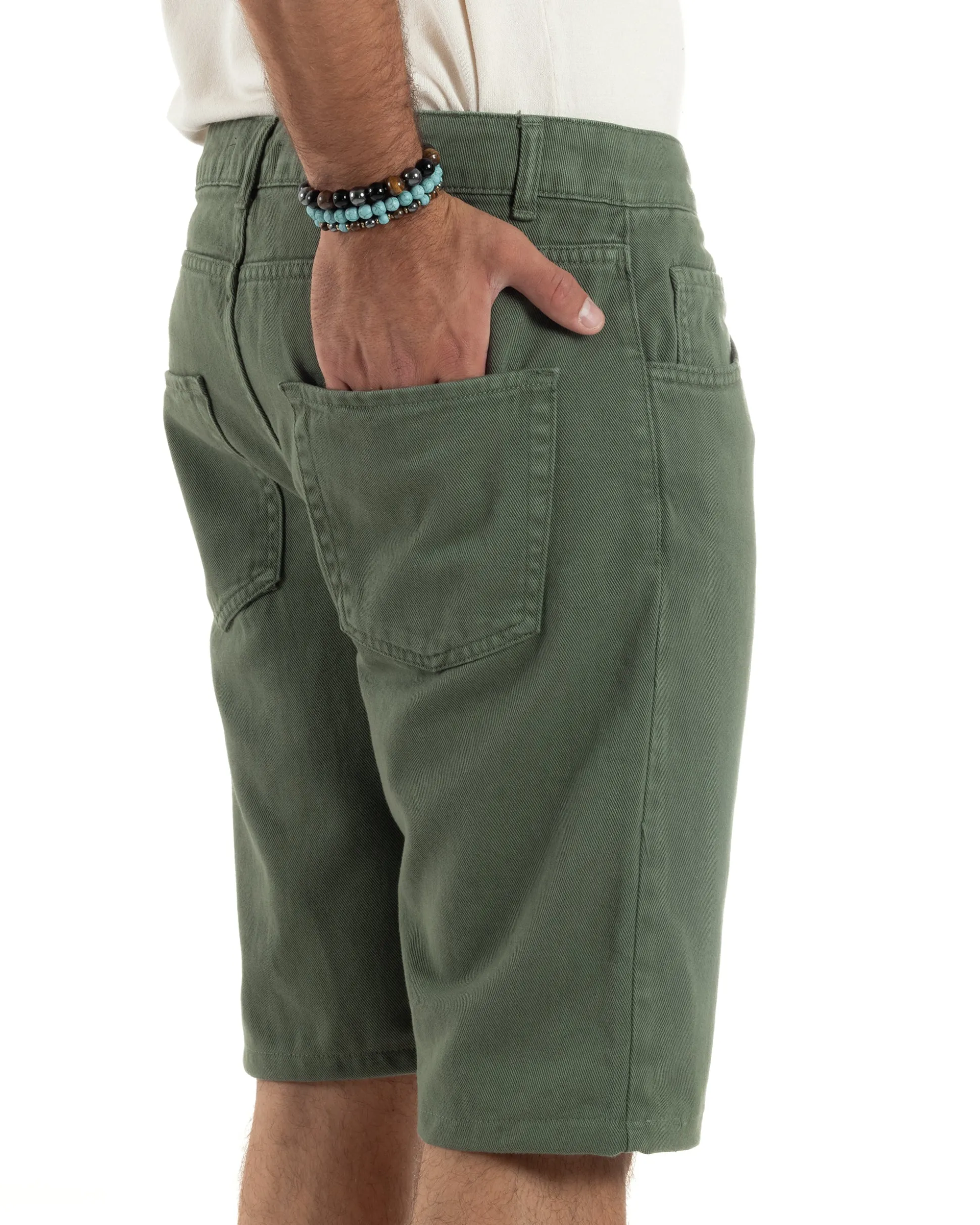 Bermuda Uomo Cinque Tasche Tinta Unita Regular Fit Basic Verde PC2007A