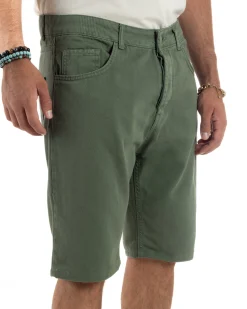 Bermuda Uomo Cinque Tasche Tinta Unita Regular Fit Basic Verde PC2007A