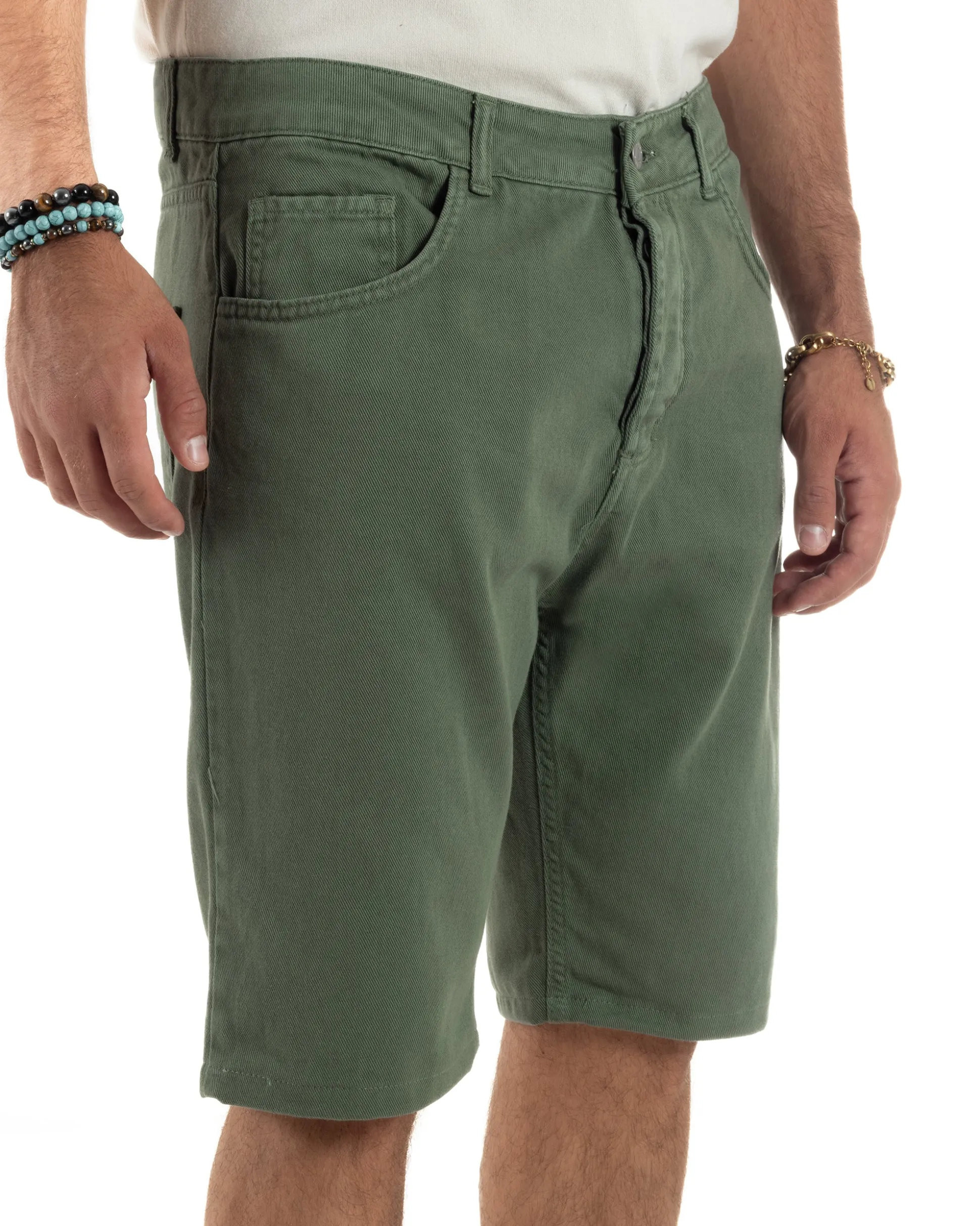 Bermuda Uomo Cinque Tasche Tinta Unita Regular Fit Basic Verde PC2007A
