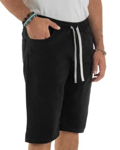 Bermuda uomo cotone pantaloncini coulisse jeans basic nero GIOSAL-PC2009A