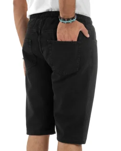 Bermuda uomo cotone pantaloncini coulisse jeans basic nero GIOSAL-PC2009A