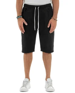 Bermuda uomo cotone pantaloncini coulisse jeans basic nero GIOSAL-PC2009A