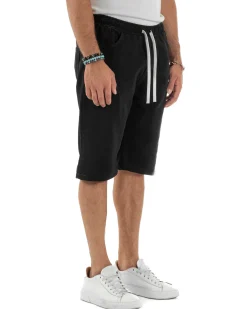 Bermuda uomo cotone pantaloncini coulisse jeans basic nero GIOSAL-PC2009A