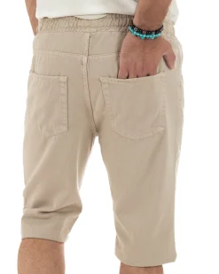 Bermuda uomo cotone pantaloncini coulisse rotture jeans beige GIOSAL-PC2000A