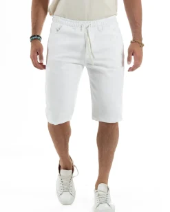 Bermuda uomo cotone pantaloncini coulisse jeans basic bianco GIOSAL-PC2012A