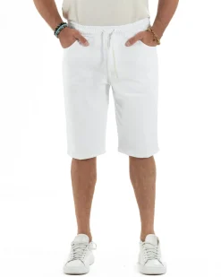 Bermuda uomo cotone pantaloncini coulisse jeans basic bianco GIOSAL-PC2012A