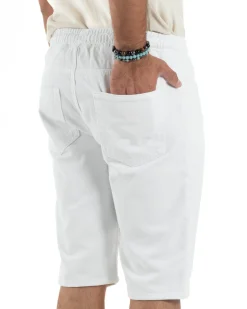 Bermuda uomo cotone pantaloncini coulisse jeans basic bianco GIOSAL-PC2012A