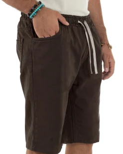 Bermuda uomo cotone pantaloncini coulisse jeans basic marrone GIOSAL-PC2037A