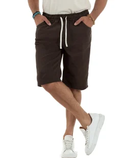 Bermuda uomo cotone pantaloncini coulisse jeans basic marrone GIOSAL-PC2037A