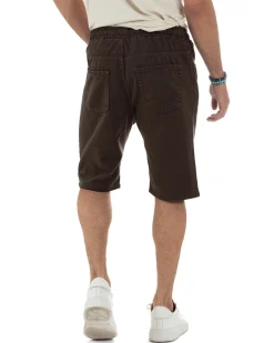 Bermuda uomo cotone pantaloncini coulisse jeans basic marrone GIOSAL-PC2037A