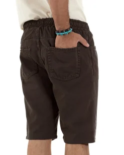 Bermuda uomo cotone pantaloncini coulisse rotture jeans marrone GIOSAL-PC2036A