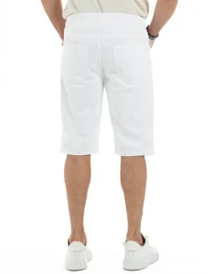 Bermuda uomo cotone pantaloncini coulisse rotture jeans bianco GIOSAL-PC2002A