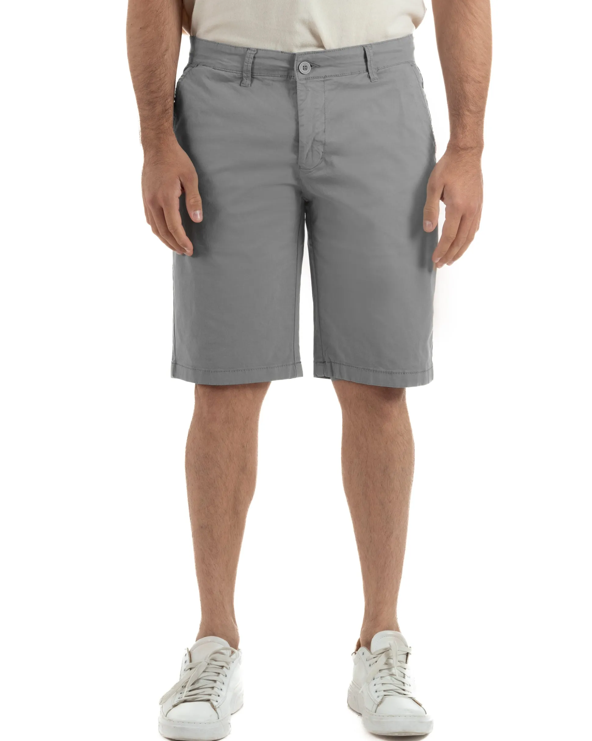 Bermuda uomo pantaloncini chino cotone tasche america basic grigio GIOSAL-PC2046A