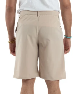 Bermuda Uomo Viscosa Abbottonatura Allungata Beige PC1993A