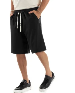 Bermuda uomo viscosa pantalaccio corto jogger wide leg oversize nero GIOSAL-PC1966A