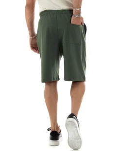 Bermuda uomo viscosa pantalaccio corto jogger wide leg oversize verde GIOSAL-PC1971A
