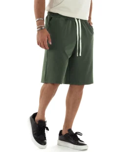Bermuda uomo viscosa pantalaccio corto jogger wide leg oversize verde GIOSAL-PC1971A