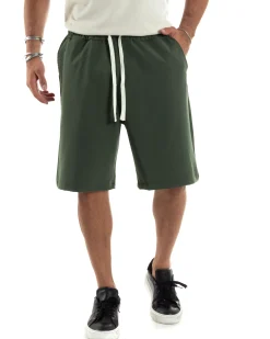 Bermuda uomo viscosa pantalaccio corto jogger wide leg oversize verde GIOSAL-PC1971A