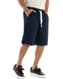 Bermuda uomo viscosa pantalaccio corto jogger wide leg oversize blu GIOSAL-PC1967A