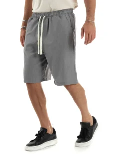 Bermuda uomo viscosa pantalaccio corto jogger wide leg oversize grigio GIOSAL-PC1968A