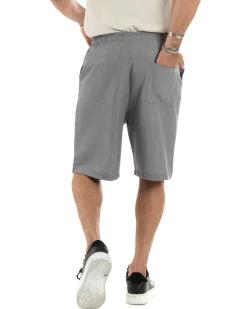 Bermuda uomo viscosa pantalaccio corto jogger wide leg oversize grigio GIOSAL-PC1968A
