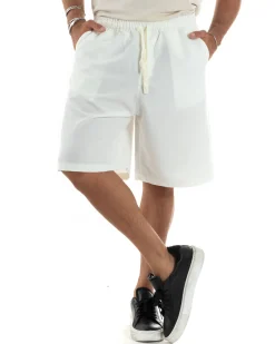 Bermuda uomo viscosa pantalaccio corto jogger wide leg oversize bianco GIOSAL-PC1970A