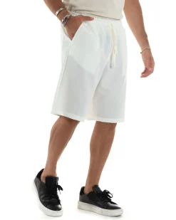 Bermuda uomo viscosa pantalaccio corto jogger wide leg oversize bianco GIOSAL-PC1970A