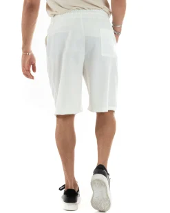 Bermuda uomo viscosa pantalaccio corto jogger wide leg oversize bianco GIOSAL-PC1970A
