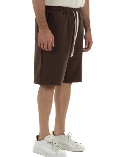 Bermuda uomo viscosa pantalaccio corto jogger wide leg oversize marrone GIOSAL-PC2049A