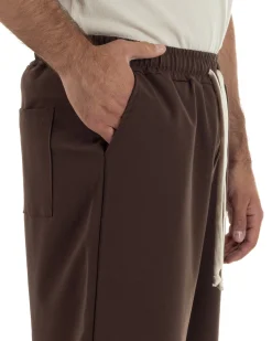 Bermuda uomo viscosa pantalaccio corto jogger wide leg oversize marrone GIOSAL-PC2049A