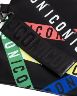 Borsa borsello borsetta pochette a mano unisex logata multigrafica nero ICON INZ013